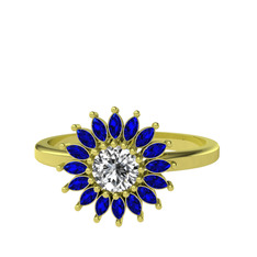 Taşlı Papatya Yüzük - Swarovski ve lab safir 14 ayar altın yüzük #1jkhnxm