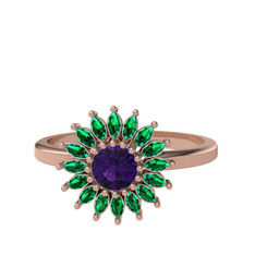Taşlı Papatya Yüzük - Ametist ve yeşil kuvars 18 ayar rose altın yüzük #1k74zr2