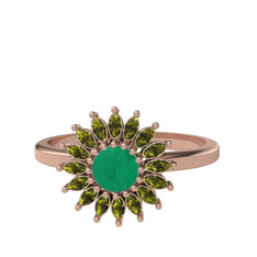 Kök zümrüt ve peridot 8 ayar rose altın yüzük