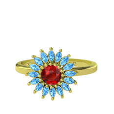 Taşlı Papatya Yüzük - Garnet ve akuamarin 8 ayar altın yüzük #1l4rk0r