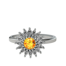 Sitrin ve beyaz zirkon 18 ayar beyaz altın yüzük