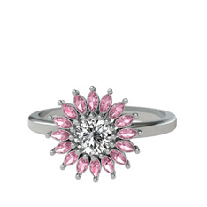 Swarovski ve pembe kuvars 8 ayar beyaz altın yüzük