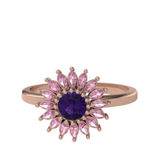 Ametist ve pembe kuvars 925 ayar rose altın kaplama gümüş yüzük