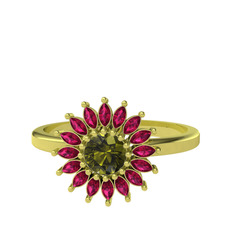 Peridot ve rodolit garnet 925 ayar altın kaplama gümüş yüzük