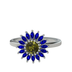 Peridot ve lab safir 18 ayar beyaz altın yüzük