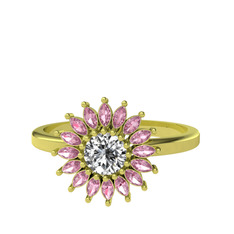 Swarovski ve pembe kuvars 925 ayar altın kaplama gümüş yüzük
