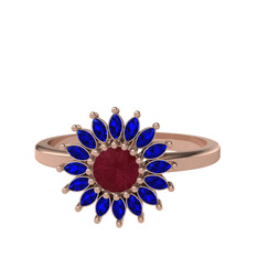 Taşlı Papatya Yüzük - Kök yakut ve lab safir 925 ayar rose altın kaplama gümüş yüzük #1nfcl34