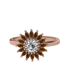 Taşlı Papatya Yüzük - Swarovski ve dumanlı kuvars 8 ayar rose altın yüzük #1o0m48a