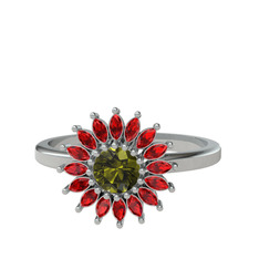 Peridot ve garnet 14 ayar beyaz altın yüzük
