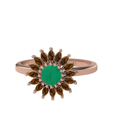 Taşlı Papatya Yüzük - Kök zümrüt ve dumanlı kuvars 8 ayar rose altın yüzük #1oxar4p