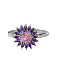 Pembe kuvars ve ametist 925 ayar gümüş yüzük