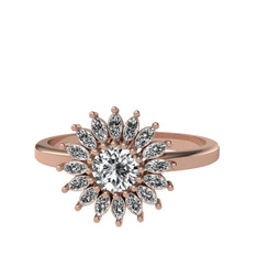 Taşlı Papatya Yüzük - Swarovski 8 ayar rose altın yüzük #1prqoru