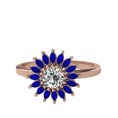 Taşlı Papatya Yüzük - Swarovski ve lab safir 14 ayar rose altın yüzük #1q0qvix