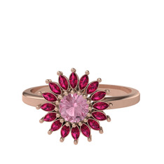 Pembe kuvars ve rodolit garnet 8 ayar rose altın yüzük
