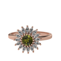 Peridot ve swarovski 925 ayar rose altın kaplama gümüş yüzük