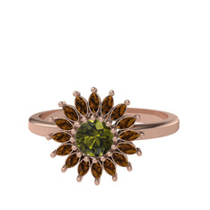 Peridot ve dumanlı kuvars 925 ayar rose altın kaplama gümüş yüzük