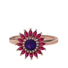 Ametist ve rodolit garnet 8 ayar rose altın yüzük
