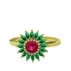 Taşlı Papatya Yüzük - Rodolit garnet ve yeşil kuvars 18 ayar altın yüzük #1u0oc5a