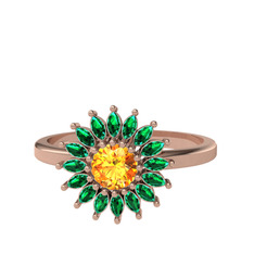 Sitrin ve yeşil kuvars 925 ayar rose altın kaplama gümüş yüzük