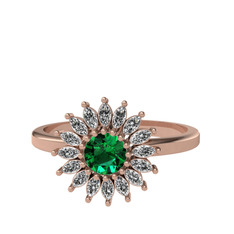 Taşlı Papatya Yüzük - Yeşil kuvars ve beyaz zirkon 14 ayar rose altın yüzük #1v0721w