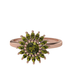 Taşlı Papatya Yüzük - Peridot 925 ayar rose altın kaplama gümüş yüzük #1vyhetp