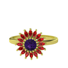 Taşlı Papatya Yüzük - Ametist ve garnet 925 ayar altın kaplama gümüş yüzük #1w8ygst