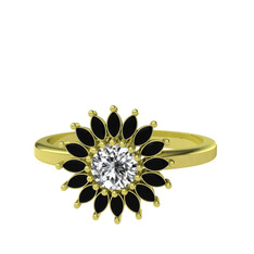 Taşlı Papatya Yüzük - Beyaz zirkon ve siyah zirkon 8 ayar altın yüzük #1wafjty