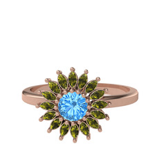Akuamarin ve peridot 14 ayar rose altın yüzük