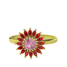 Taşlı Papatya Yüzük - Pembe kuvars ve garnet 925 ayar altın kaplama gümüş yüzük #1ygj240