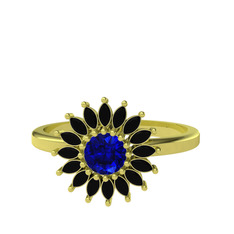 Taşlı Papatya Yüzük - Lab safir ve siyah zirkon 8 ayar altın yüzük #1yi25zv