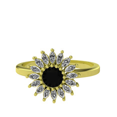 Taşlı Papatya Yüzük - Siyah zirkon ve swarovski 8 ayar altın yüzük #1ys1kf9