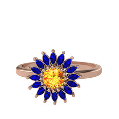 Taşlı Papatya Yüzük - Sitrin ve lab safir 18 ayar rose altın yüzük #30sl4q