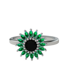 Siyah zirkon ve yeşil kuvars 18 ayar beyaz altın yüzük