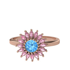 Taşlı Papatya Yüzük - Akuamarin ve pembe kuvars 18 ayar rose altın yüzük #3qc5hr