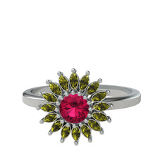 Rodolit garnet ve peridot 8 ayar beyaz altın yüzük