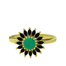 Taşlı Papatya Yüzük - Kök zümrüt ve siyah zirkon 8 ayar altın yüzük #4cjxat