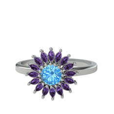 Akuamarin ve ametist 925 ayar gümüş yüzük