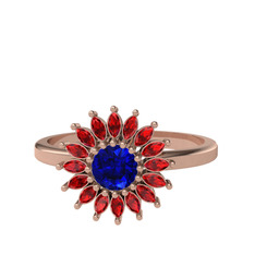 Lab safir ve garnet 925 ayar rose altın kaplama gümüş yüzük