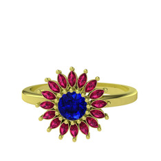 Lab safir ve rodolit garnet 925 ayar altın kaplama gümüş yüzük