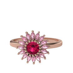Rodolit garnet ve pembe kuvars 8 ayar rose altın yüzük