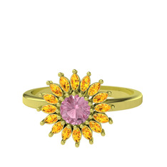 Taşlı Papatya Yüzük - Pembe kuvars ve sitrin 8 ayar altın yüzük #6hyeu4
