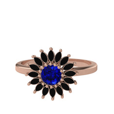 Lab safir ve siyah zirkon 8 ayar rose altın yüzük