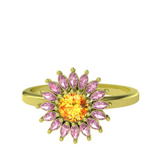 Sitrin ve pembe kuvars 18 ayar altın yüzük