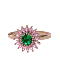Taşlı Papatya Yüzük - Yeşil kuvars ve pembe kuvars 925 ayar rose altın kaplama gümüş yüzük #8vnkhn