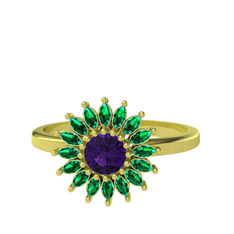 Ametist ve yeşil kuvars 18 ayar altın yüzük