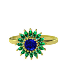 Taşlı Papatya Yüzük - Lab safir ve yeşil kuvars 925 ayar altın kaplama gümüş yüzük #ategud