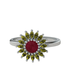 Kök yakut ve peridot 18 ayar beyaz altın yüzük