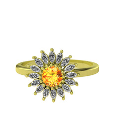 Taşlı Papatya Yüzük - Sitrin ve beyaz zirkon 14 ayar altın yüzük #bavbhe