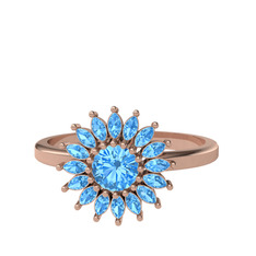 Taşlı Papatya Yüzük - Akuamarin 14 ayar rose altın yüzük #bj6twd