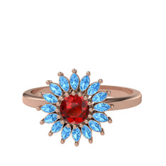 Garnet ve akuamarin 8 ayar rose altın yüzük